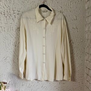 Vintage Kathie Lee Collection Cream Blouse with Embroidered Detail